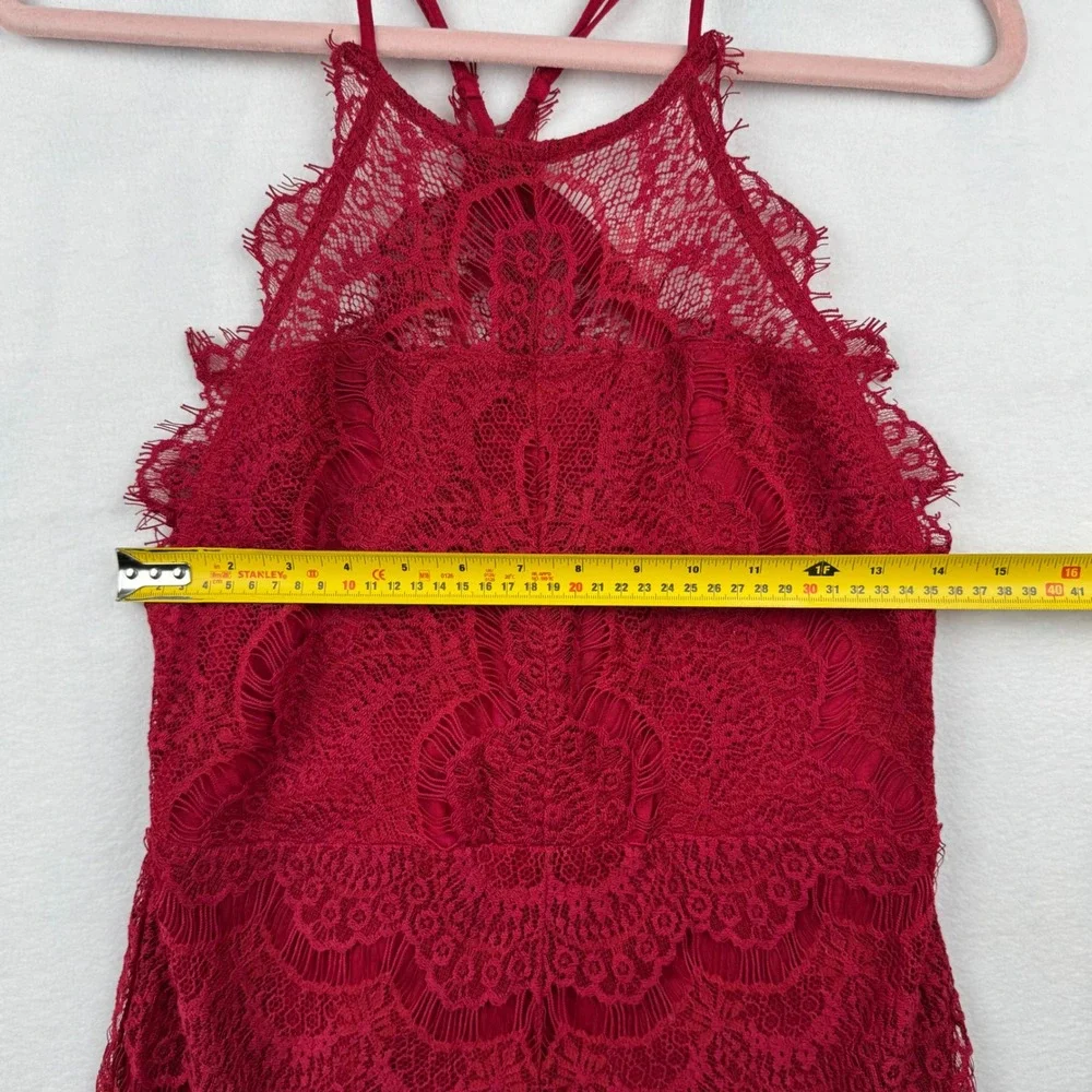 Free People Intimately Red Lace Halter Romper Medium Sleeveless Party‎ Elegant - Picture 3 of 11